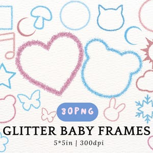 Gender Reveal Frames Glitter Baby Foto Overlay Hart Ster Beer Vormen Roze Blauw Sparkle Clipart Pasgeboren Aankondiging Digitale Download PNG