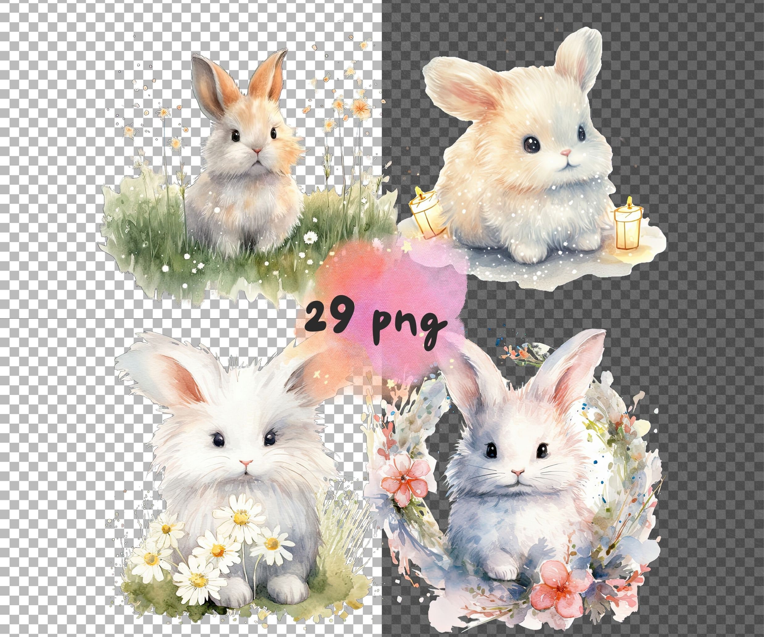 Watercolor Bunny Clipart Cute Baby Rabbit PNG Set for Nursery Decor ...