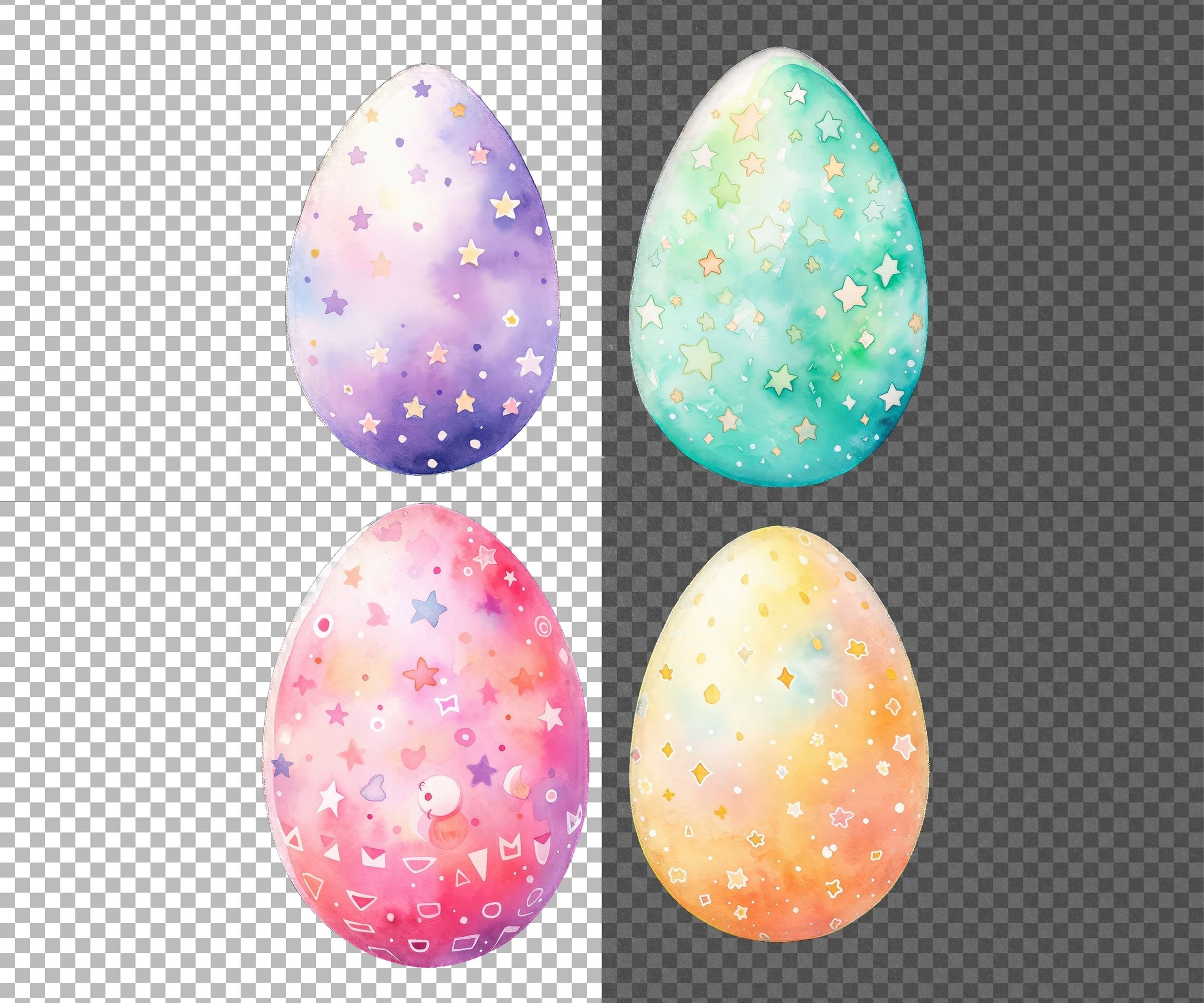 Easter Egg PNG Clipart Watercolor Patterned Eggs With Stars Floral ...
