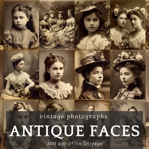 Retratos familiares antiguos, 56 imágenes JPEG, adornos para diarios antiguos victorianos, papel fotográfico antiguo de 300 DPI, suministros efímeros, tarjetas de gabinete