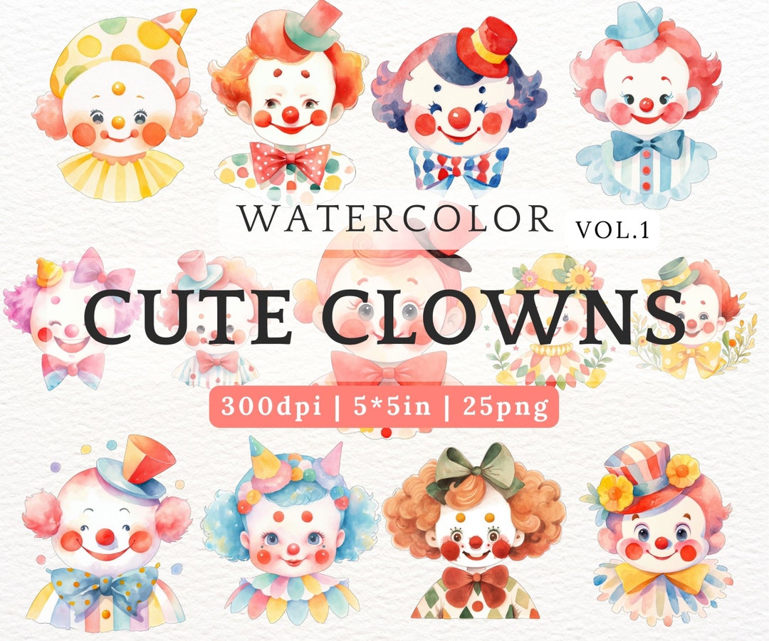 Pastel Baby Clown PNG Clipart Watercolor Circus Carnival Stickers for ...