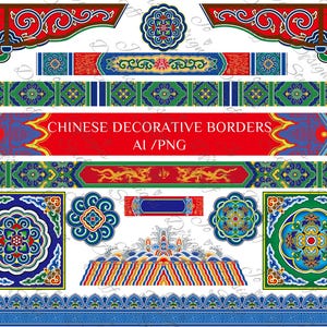 Traditionele Chinese rand, ornament clipart - AI, png vectorbundel, oud architectonisch patroon, drakenpatroon, decoratief Aziatisch motief