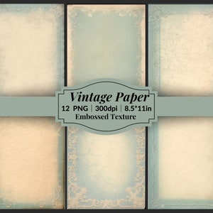 Vintage Blau Geprägtes Papier PNG für Junk Journals Scrapbook Hintergründe Ephemera Antique Floral Texture Digital Paper 8.5x11 Printable