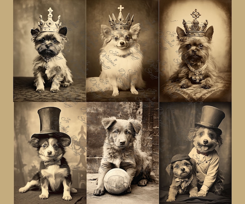 Victorian Old Vintage Dog Photos, Junk Journal Embellishments, 300 DPI Printable Pet Digital