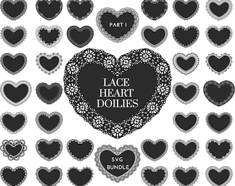 Floral Lace Heart Doily SVG-vol.1, Vintage Antique Decorative Heart with Fancy Lace, Victorian Goth, Craft Supplies for Romantic Design