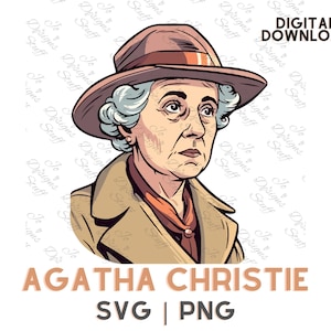 Agatha Christie svg png, vetor de clipart de desenho animado Agatha Christie, arquivos recortados png, autora feminina de mistério icônico britânico, ficção de detetive
