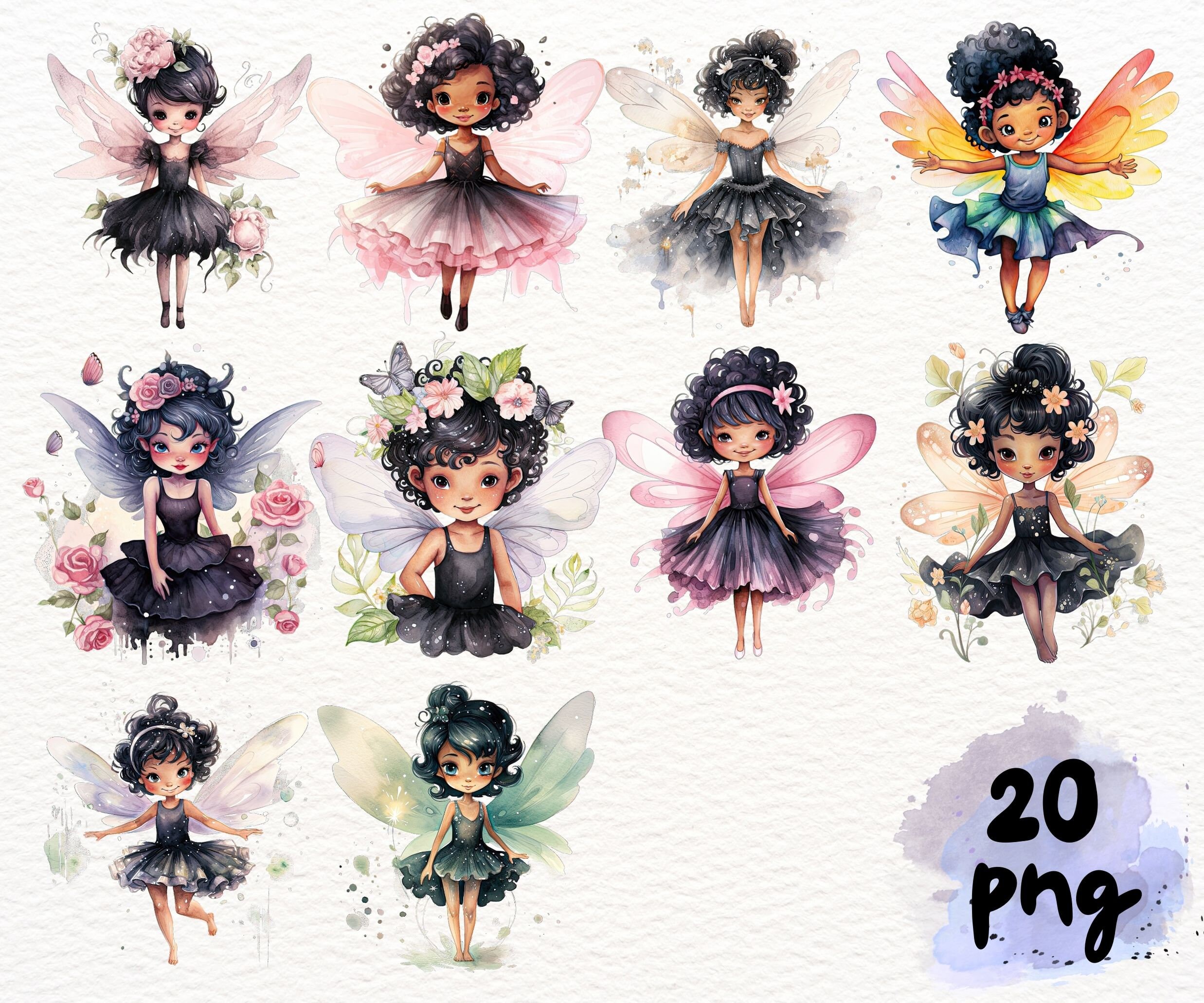 Whimsical Fairy Clipart PNG - Watercolor Fantasy Girl With Wings and ...