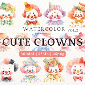 Conjunto de imágenes prediseñadas PNG de payaso pastel para invitaciones de fiesta de carnaval de cumpleaños para niños, manualidades de circo, arte de pared para guardería, descarga digital para niños