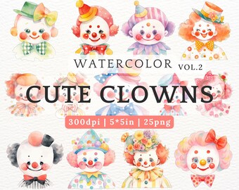 Pastel Clown PNG Clipart Set for Kids Birthday Carnival Party Invitations Circus Crafts Nursery Wall Art Digital Download for kids