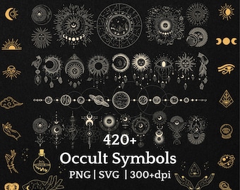 Mystic Occult Wiccan Symbols Clipart Bundle 420 Plus Designs SVG and PNG Transparent Background Celestial Witchy Icons for Cricut Canva