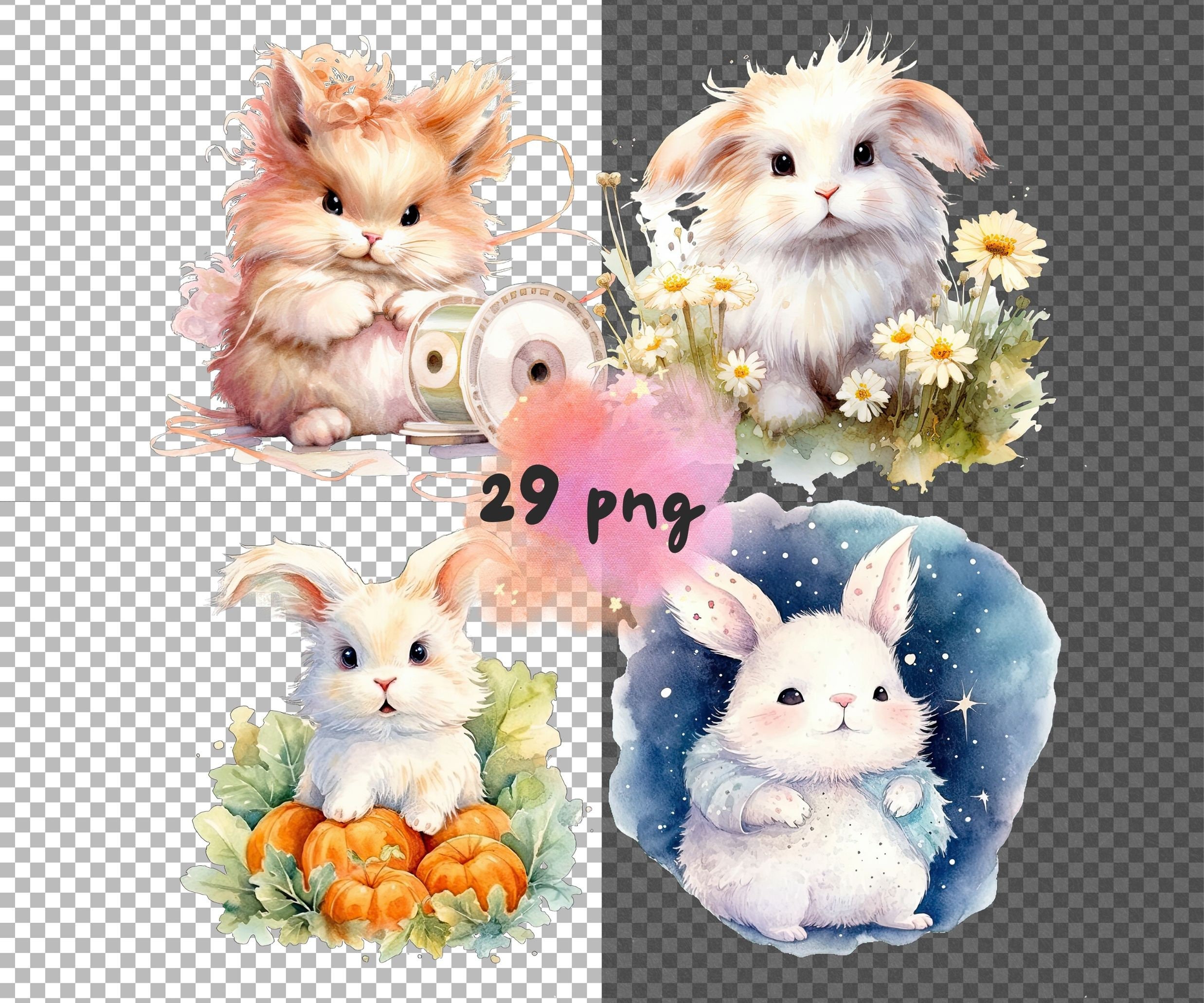Watercolor Bunny Clipart Cute Baby Rabbit PNG Set for Nursery Decor ...