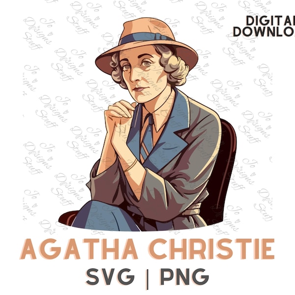 Agatha Christie svg png, vector de imágenes prediseñadas de dibujos animados Agatha Christie, archivos recortados png, autora británica icónica misteriosa, ficción detectivesca