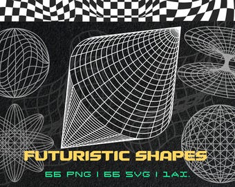 3D Geometry Wireframe Shapes SVG Retro Futuristic Design Abstract Geometric Shapes SVG Futuristic Line Art Clipart Vaporwave Vector PNG