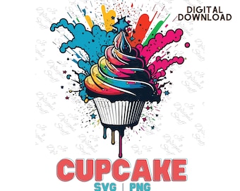 Graffiti Cupcake SVG and PNG Clipart, Colorful Dessert Illustration