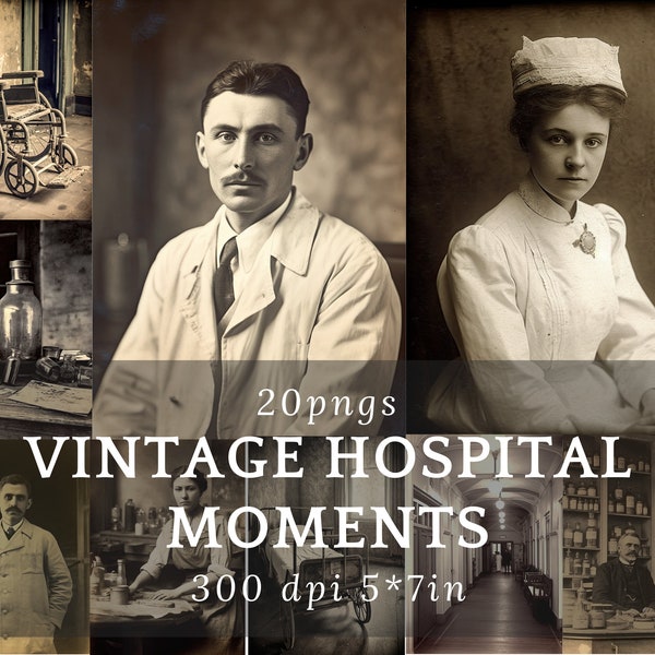 Vintage Hospital Photographs - Digital Collage,Antique Hospital Ephemera,Nurse and Doctor Printable Hospital themed Junk Journal Decorations