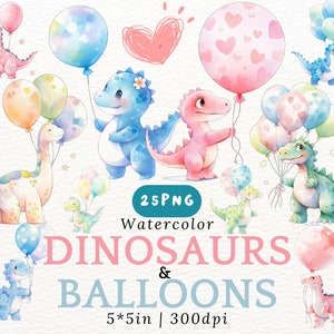 Globo de dinosaurio pastel PNG clipart para baby shower, fiesta de cumpleaños, revelación de género, invitaciones, arte de pared infantil, descarga digital para niños