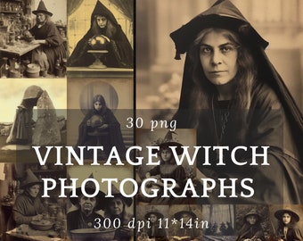 Vintage Witch Photographs - Digital Collage, Antique Halloween Ephemera, Scrapbook Clip Art,Printable Cult themed Junk Journal Decorations