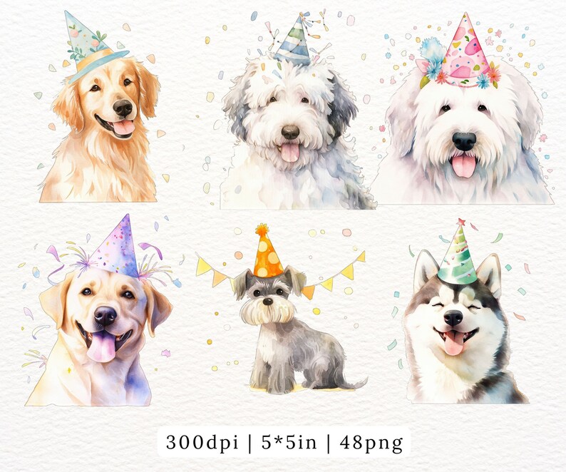 Watercolor Dog With Birthday Hat Clipart Kawaii Puppies Cartoon, Dog ...