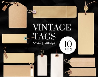 Etiquetas de papel vintage PNG - Kraft Label Clipart para diários de lixo, etiquetas de presente, decoração de embalagens, 5 x 5 pol. 300DPI Download digital, 10 etiquetas retrô