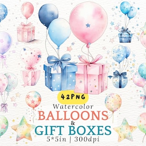 Pastell Stern Ballon PNG Aquarell Clipart für Baby Shower Geburtstag Party Geschenk Box Digital Download 300 DPI Cute Kawaii Style
