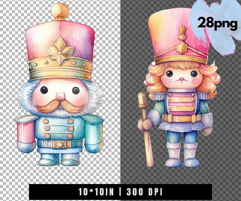 Pastel Nutcracker Clipart Watercolor Nutcracker PNG Cute Christmas Soldier Nutcracker Images for Cards Stickers Crafts Holiday Decor image 8