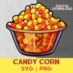 Clipart kukurydzy cukrowej SVG, Cukierek albo psikus SVG, Clipart żywności świątecznej Wektor, Przekąska na Halloween SVG, Uroczy projekt jedzenia z kreskówek SVG, Cukierki w misce