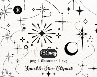 Star Sparkle Clipart Bundle 180 Designs SVG and PNG Transparent Background Twinkle Celestial Stars Elements Icons for Cricut and Canva