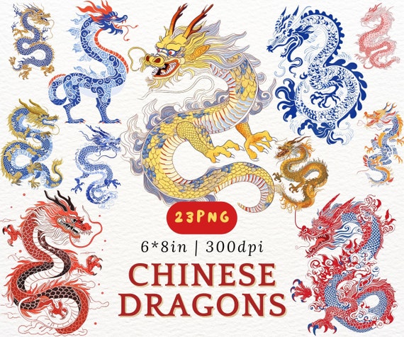 Chinese Dragon Clipart, Chinese New Year Clipart,Lunar New Year Clip art,Vintage Watercolor Dragon image,Asian Culture png,Porcelain Pattern