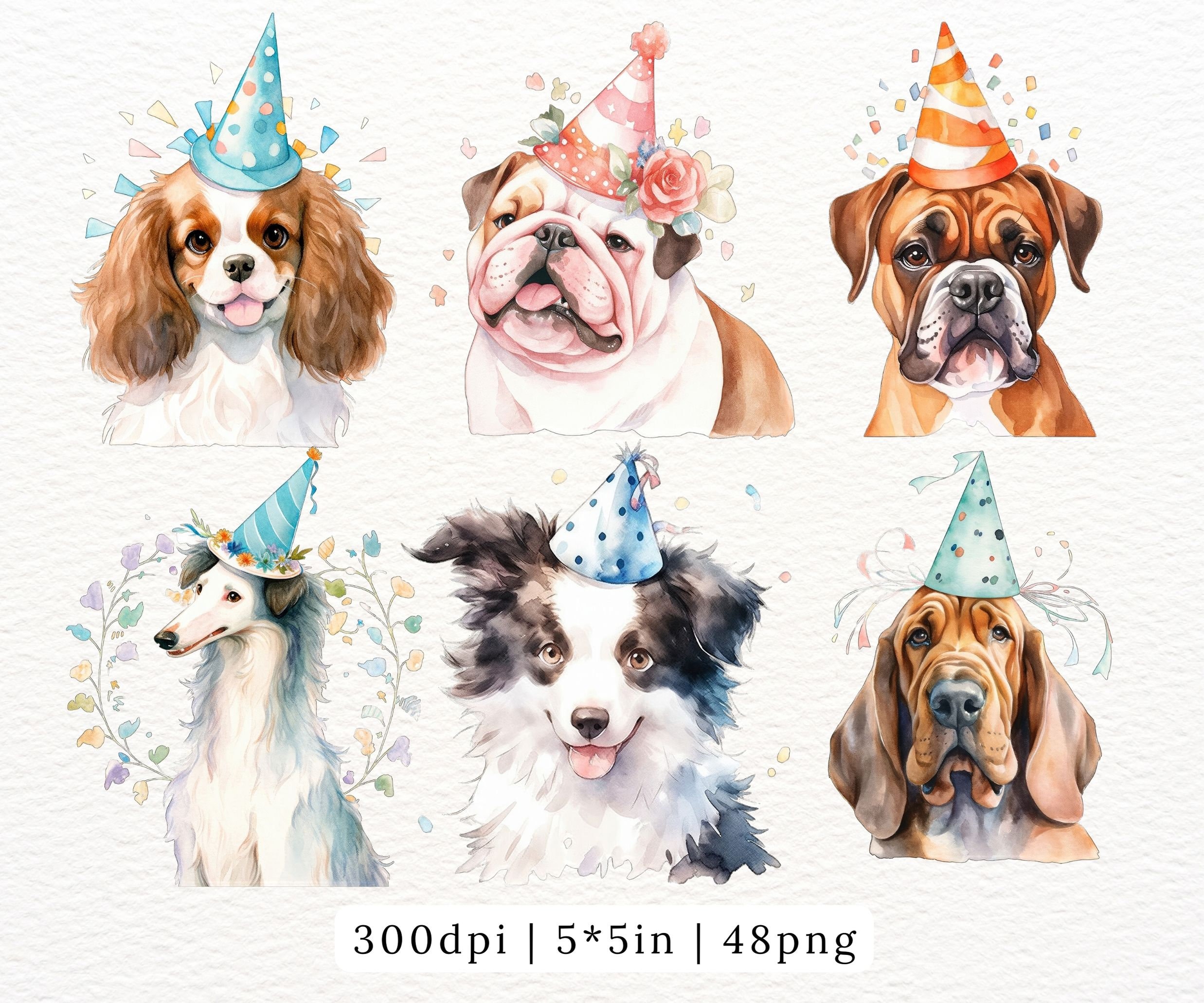 Watercolor Dog With Birthday Hat Clipart Kawaii Puppies Cartoon, Dog ...