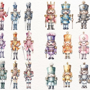 Pastel Nutcracker Clipart Watercolor Nutcracker PNG Cute Christmas Soldier Nutcracker Images for Cards Stickers Crafts Holiday Decor image 2