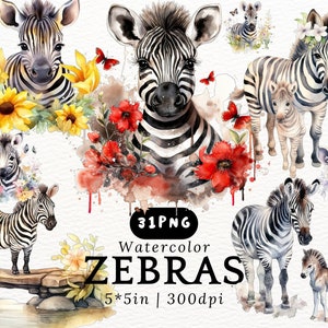 Whimsical Watercolor Zebra PNG Clipart for Nursery Decor Baby Shower Invitations Kids Room Wall Art Cute Safari Animal Digital Download