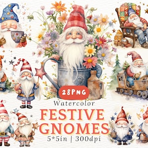 Akwarela Świąteczne Gnomy Clipart, Boże Narodzenie Clipart, Zimowe Święta, Fantasy Clipart, Świąteczne Gnomy, Do Wydruku, 28 wysokiej jakości plików PNG