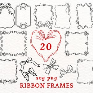 Ribbon Rahmen SVG PNG - Handgezeichnete Bogenbordüren für Scrapbooking, Schreibwaren, Hochzeitsbasteln, Goodnotes, Journaling