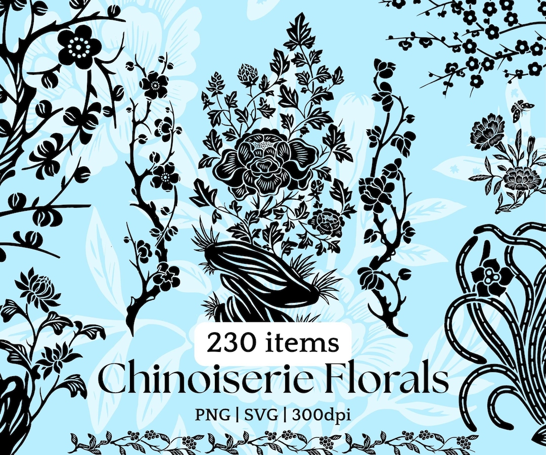Chinoiserie Asian Floral Clipart SVG and PNG Vintage Botanical ...