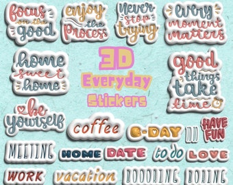 3D Inspirational Quotes Png Stickers for Digital Notebooks, 20 Colorful Motivational Quotes, Goodnotes Stickers, Transparent Cutout Clipart