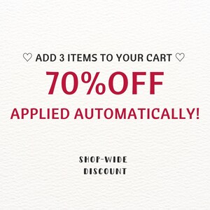 May include: White background with text in a dark red color. The text reads "ADD 3 ITEMS TO YOUR CART", "70% OFF", and "APPLIED AUTOMATICALLY!". Below, the text "SHOP-WIDE DISCOUNT" is displayed.