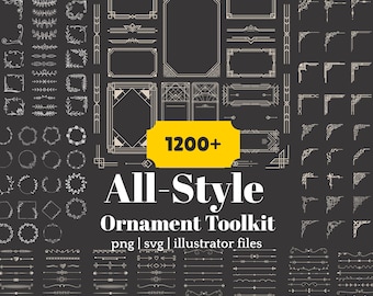 All Style Ornament Toolkit 1200 Plus Flourishes Dividers Frames Corners Wreaths Labels Badges Vintage Art Deco Floral Geometric Elements