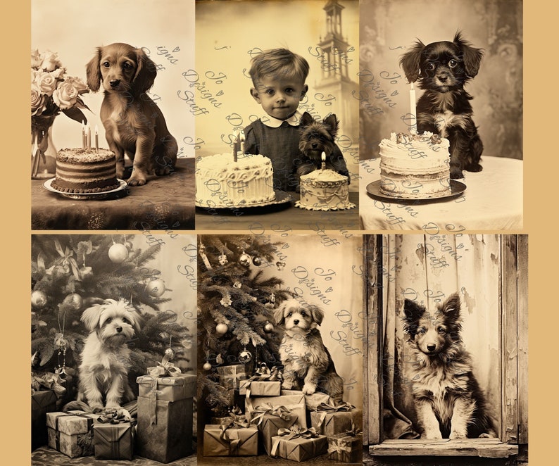 Victorian Old Vintage Dog Photos, Junk Journal Embellishments, 300 DPI Printable Pet Digital