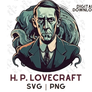 H. P. Lovecraft svg, Cartoon H. P. Lovecraft clipart vector Cthulhu Mythos svg, png,  The Call of Cthulhu Illustration Cut Out files