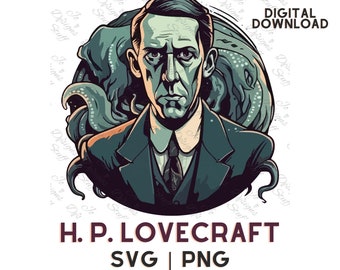 H. P. Lovecraft svg, Cartoon H. P. Lovecraft clipart vector Cthulhu Mythos svg, png,  The Call of Cthulhu Illustration Cut Out files