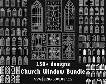 Gothic Window SVG Bundle Cathedral Church Window Clipart Laser Cut Files for Cricut Glowforge Stained Glass Designs Crafts Commercial Use