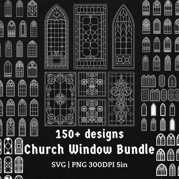 Gothic Fenster SVG Bundle Kathedrale Kirche Fenster Clipart Laser Cut Dateien für Cricut Glowforge Stained Glass Designs Handwerk Kommerzielle Nutzung