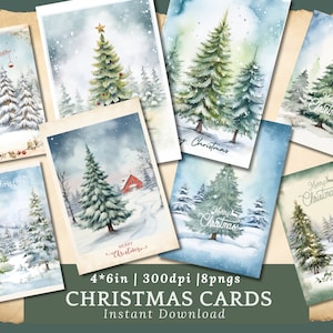 Tarjetas navideñas vintage, tarjetas navideñas con temática de árbol de Navidad nevado, postal navideña nevada (png), tarjeta navideña blanca, página de diario invernal