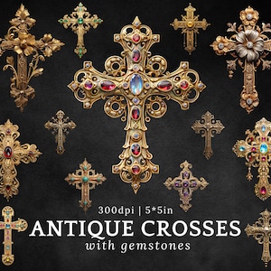Metal Cross Clipart,Vintage Victorian Engraved Gold Cross Pendant with Gemstone png,Printable Gothic Antique Cross,Renaissance Style Crosses