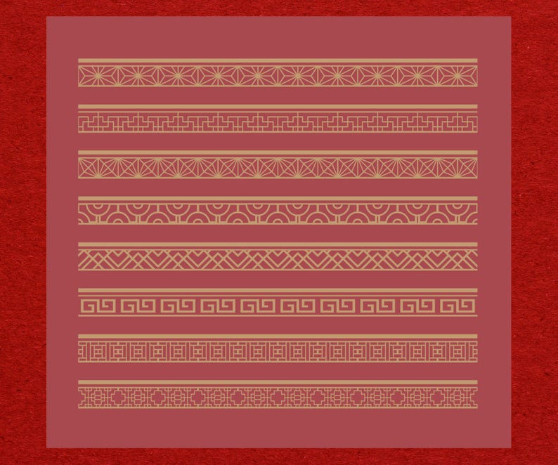 Kinesisk etikettgränspaket, vintage orientaliska SVG-namnskyltramar för laserskärning, Cricut, förpackningsdesign, traditionell guldvektoruppsättning bild 6