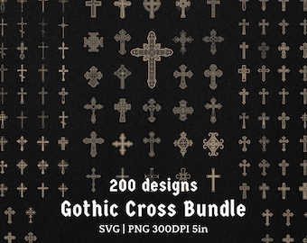 Gothic Ornamental Cross Bundle 200 Plus Vintage Medieval Tattoo Crosses SVG PNG for Cricut Stickers Decals T Shirts Sublimation