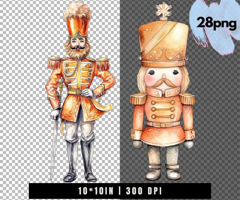 Pastel Nutcracker Clipart Watercolor Nutcracker PNG Cute Christmas Soldier Nutcracker Images for Cards Stickers Crafts Holiday Decor image 7
