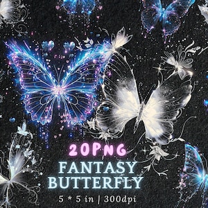 Fantasy Schmetterling PNG Clipart Bundle Celestial Glow Wings Transparent 300 DPI Mystische Aufkleber für Journals Sublimation und Kunsthandwerk