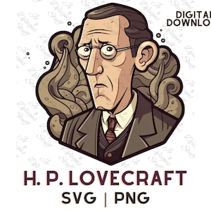 H. P. Lovecraft svg, Cartoon H. P. Lovecraft clipart vector Cthulhu Mythos svg, png,  The Call of Cthulhu Illustration Cut Out files