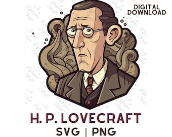 H. P. Lovecraft svg, Cartoon H. P. Lovecraft clipart vector Cthulhu Mythos svg, png,  The Call of Cthulhu Illustration Cut Out files